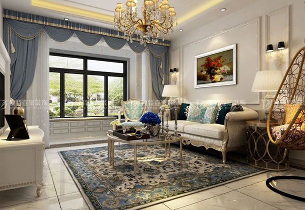 太原綠地盧浮宮140平三室兩廳簡歐風(fēng)格裝修效果圖